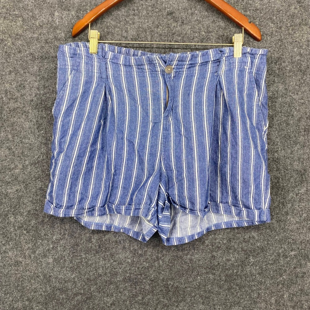Helium London Blue White Striped High Rise Shorts Plus Size 1X Nautical Cotton
